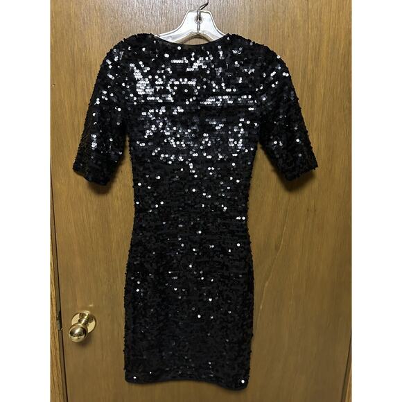 BCBG XXS BLACK SEQUIN BodyCon PARTY HOLIDAY NEW YEARS EVE DRESS Swifty Y22 - Picture 5 of 7